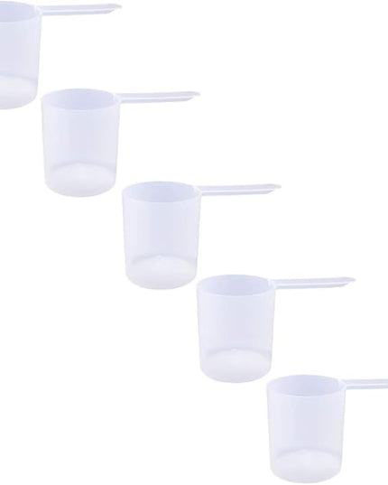 Plastic Measuring Scoop, (148 cc | .625 Cup | 5 oz. | 148 mL) Long Handle Spoons for Powders, Granules, Coffee, Pet Food, Baking Supplies, Protein and Other Dry Goods, BPA Free (Set of 5)