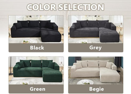 PELUMY 108.7" L-Shaped Modular Sectional Sofa with Oversized Chaise, Cloud Couch with Memory Foam, No Assembly Required Sleeper Sofa for Small Space Living Room, Apartment (Beige, Corduroy)