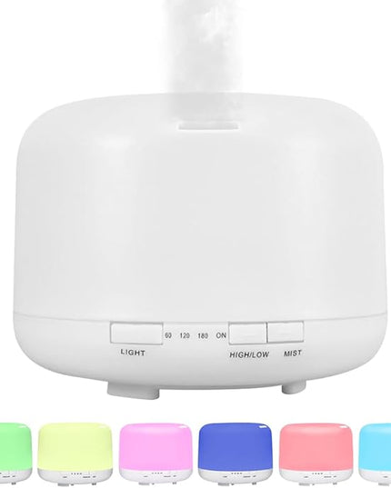 Essential Oil Diffuser 500ml,Aromatherapy Diffuser with 7 LED Lights,Quiet Air Humidifier 4-in-1 with Timer & Auto-Off,Compact Scent Diffuser for Bedroom,Yoga,SPA,Baby Room(Basic Edition)