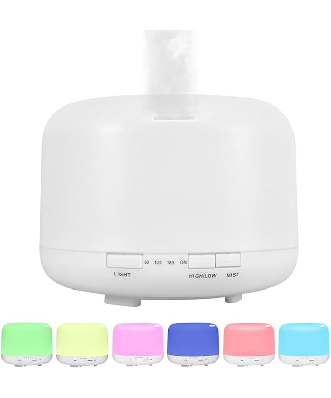 Essential Oil Diffuser 500ml,Aromatherapy Diffuser with 7 LED Lights,Quiet Air Humidifier 4-in-1 with Timer & Auto-Off,Compact Scent Diffuser for Bedroom,Yoga,SPA,Baby Room(Basic Edition)