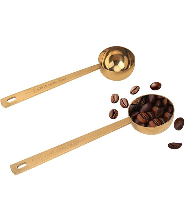 Coffee Scoop, Gold Stainless Steel Coffee Spoons Set, 1 tablespoon (15ml) and 1 tablespoons (30ml) Spoon, Gold Tablespoon Measure Spoon for Coffee, Milk Powder, Fruit Powder, 2 Pack (Long, Gold)