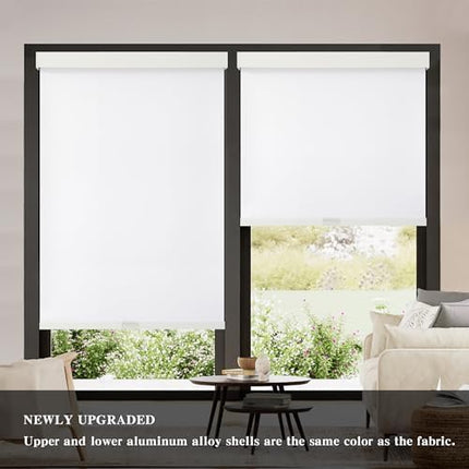 AOSKY Blackout Roller Shades Cordless Blinds for Windows, Free-Stop Shades with Valance, Thermal Insulated Fabric, UV Protection, Natural Woven Blinds for Home and Office (61" W x 72" H, White)
