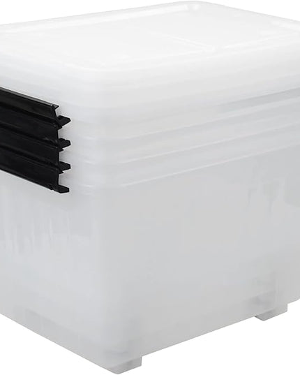 4-Pack Plastic Storage Box, 50 L Clear Large Storage Bin with Wheels