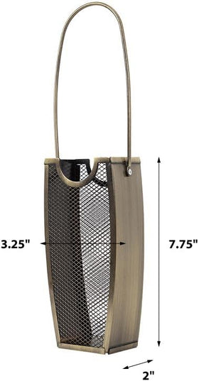 Match Stick Holder in Aged Brass | Decorative Mesh Metal Storage Bucket, Caddy, Basket for Long Matchsticks | Home Décor for Fireplace, Wood-Burning Stove, or BBQ Grill | Matches Not Included