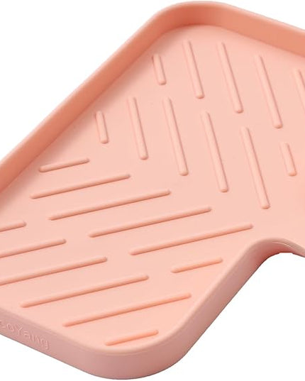 Silicone Bathroom Soap Dishes with Drain Spout-Bathroom and Kitchen Sink Organizer,Sponge Holder,Dish Soap Tray,Perfect for Dispenser,Scrubber,Bottle,Cup on Sink or Counter-Pink 9.6"×5.3"