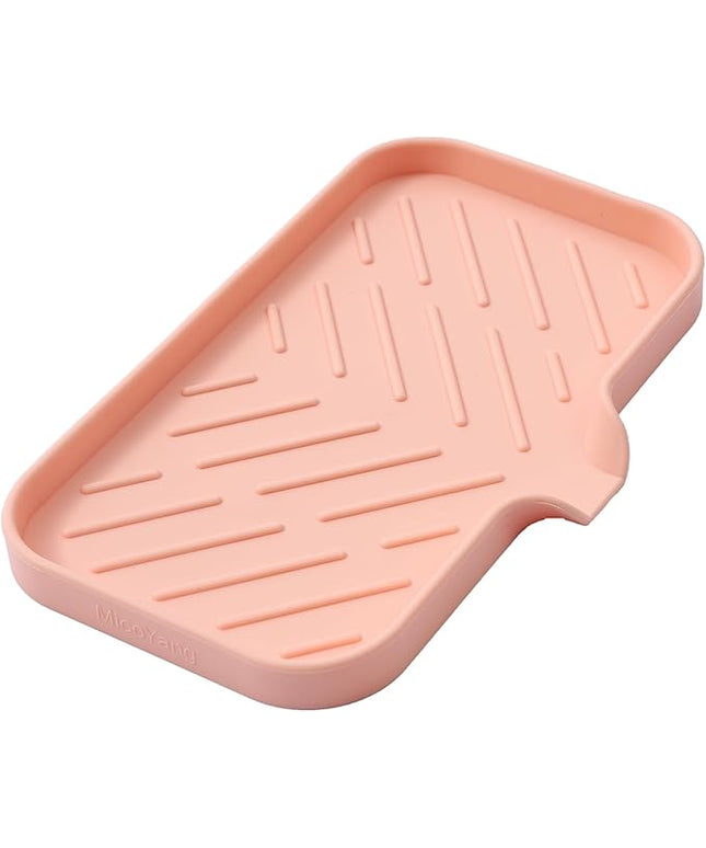 Silicone Bathroom Soap Dishes with Drain Spout-Bathroom and Kitchen Sink Organizer,Sponge Holder,Dish Soap Tray,Perfect for Dispenser,Scrubber,Bottle,Cup on Sink or Counter-Pink 9.6"×5.3"