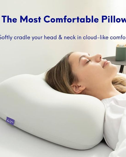 C CUSHION LAB Deep Sleep Pillow, Patented Ergonomic Contour Design for Side & Back Sleepers, Orthopedic Cervical Shape Gently Cradles Head & Provides Neck Support & Shoulder Pain Relief - Calm Grey