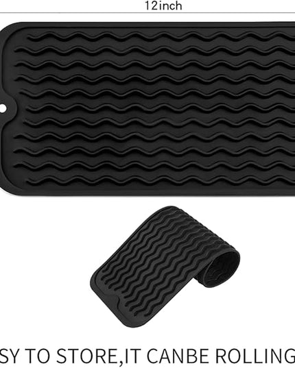 Silicone Dish Drying Mat for Multiple Usage,Easy clean,Eco-friendly,Heat-resistant Silicone Mat for Kitchen Counter or Sink,Refrigerator or Drawer Liner Black S 12 inches x 6 inches