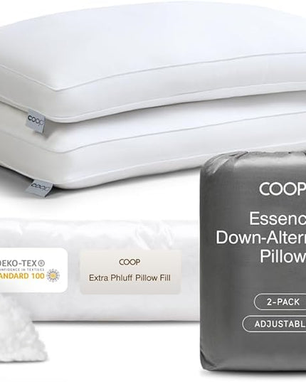 Coop Home Goods Essence Down Alternative Pillow Set of 2, King Size, Best Pillows for Sleeping, Adjustable Alternative to Down Pillows, Luxury Hotel Pillow for Back, Stomach or Side Sleepers