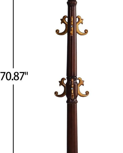 Coat Rack Freestanding, Wooden Coat Tree with Stable Round Base, Vintage Heavy Duty Coat Rack Stand with 14 Hooks, Coat Hanger Stand for Bedroom, Office, Entryway (Vintage)