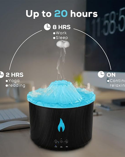 300ml Essential Oil Diffuser, Volcano Flame Aromatherapy Diffusers Fragrant Humidifier Vaporizer with Remote Control, Night Lights, Timer Auto Off for Bedroom Home Office (Dark Wood Grain)
