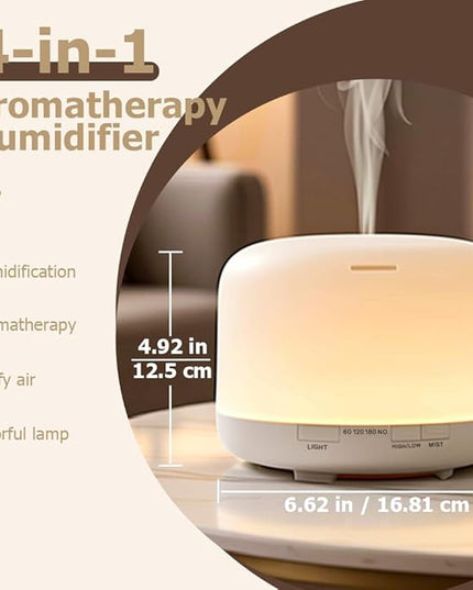 Essential Oil Diffuser 500ml,Aromatherapy Diffuser with 7 LED Lights,Quiet Air Humidifier 4-in-1 with Timer & Auto-Off,Compact Scent Diffuser for Bedroom,Yoga,SPA,Baby Room(Basic Edition)
