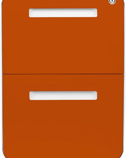 Laura Davidson Furniture Stockpile 2 Drawer Mobile File Cabinet with Lock - Under Desk Metal Filing Cabinet, Legal/Letter File Folders, Wheels and Stationary Feet, Pre-Assembled, White/Orange
