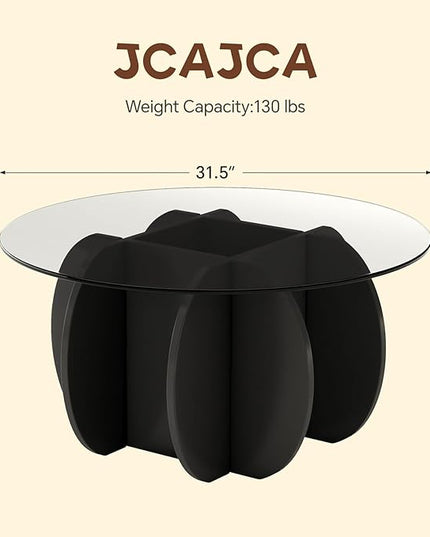 Coffee Table for Living Room Mid Century Modern Round Center Table with Glass Top, Black