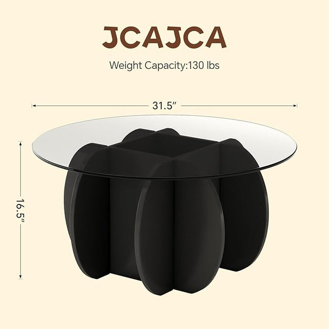 Coffee Table for Living Room Mid Century Modern Round Center Table with Glass Top, Black