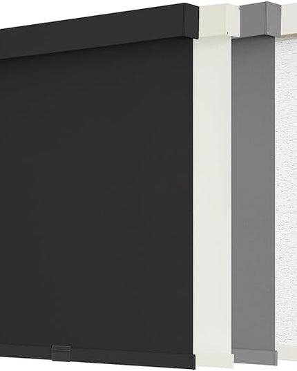 AOSKY Blackout Roller Shades Cordless Blinds for Windows, Free-Stop Shades with Valance, Thermal Insulated Fabric, UV Protection, Natural Woven Blinds for Home and Office (34" W x 72" H, Black)