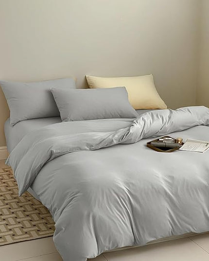 Luxlovery Silver Grey Comforter Set California King Light Grey Bedding Comforter Set Cal King Size Women Men Light Gray Bedding Set Soft Solid Men Women Bedding Set Comforter Cal King