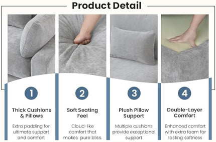WJShome Cloud Couch for LivingRoom,190" U Shaped Modular Sectional Sofa with Ottoman,Down Filled 9 Seater Convertible Sleeper Sofa Bed Oversized Furniture Sets,Gray