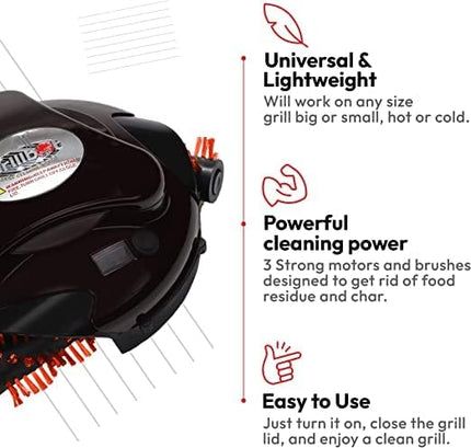 Grillbot Automatic Grill Cleaning Robot with Nylon Brushes, BBQ Grill Cleaner, Grill Brush, Grill Scraper, BBQ Accessories (Black Grillbot)