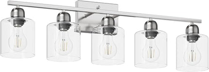 Modern Brushed Nickel 5 Light Bathroom Vanity Light, 31 inch Bathroom Lights Fixtures, Vanity Lights for Mirror Kitchen Living Room Hallway Cabinet Porch