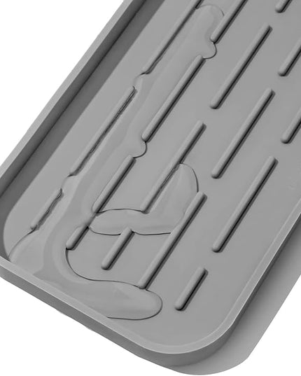 Silicone Kitchen Sink Organizer Tray for Multiple Usage,Eco-Friendly Sponges Holder for Kitchen Bathroom Counter or Sink,Dish Soap Dispenser,Scrubber,Bottle,Cup (Grey, 10"×5.3")