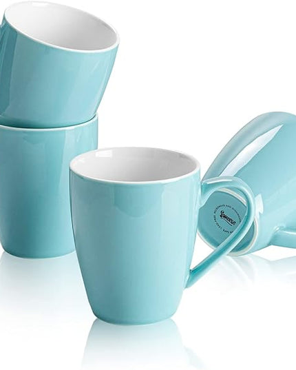 Sweese Porcelain Coffee Mugs - 16 Ounce (Top to the Rim) for Coffee, Latte, Tea, Cocoa, Set of 4, Turquoise