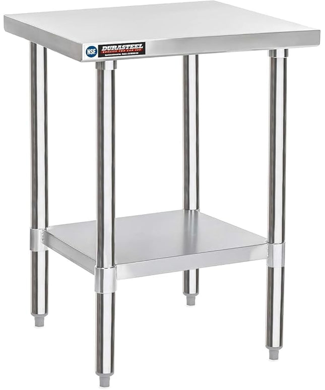 DuraSteel 30x18 Stainless Steel Work Table - NSF Commercial Prep Metal Table - Outdoor Pizza Oven Stand w/Under Shelf - Kitchen Island Laundry Utility Garage Microwave Stand Large Rolling Storage Cart