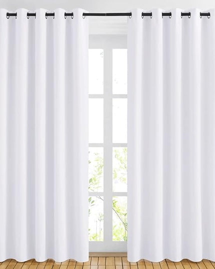 NICETOWN 84 inch Long White Curtains - Grommet Solid 50% Room Darkening Thermal Insulated Curtains Drapes for Living Room/Sliding Glass Door (2 Panels, W66 x L84)