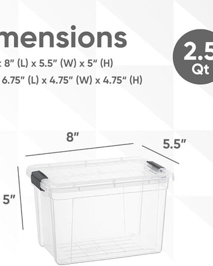 Superio Storage Bins with Lids- 6 Pack, 2.5 Qt Clear Boxes for Organizing, Stackable Plastic Containers- BPA Free, Non-Toxic, Odor Free, Organizer for Home, Office, Dorm