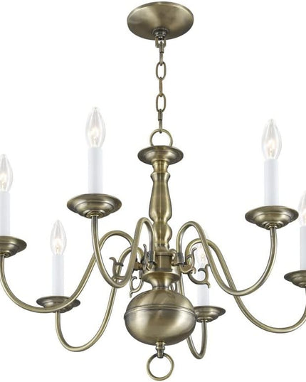 Livex Lighting 5006-04 Williamsburgh 6 Light Black Chandelier, Black/Antique Brass