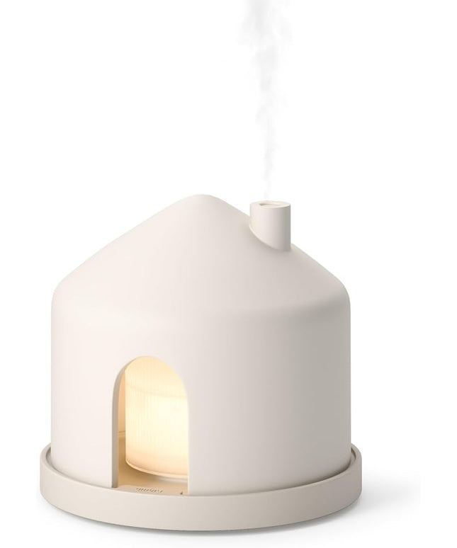 Umbra Casita Diffuser in Sand – Aromatherapy Essential Oil Diffuser with LED Light, Multiple Mist Settings, Automatic Shut-Off, Hidden Storage for Oils, Concrete & Melamine Design for Modern Homes