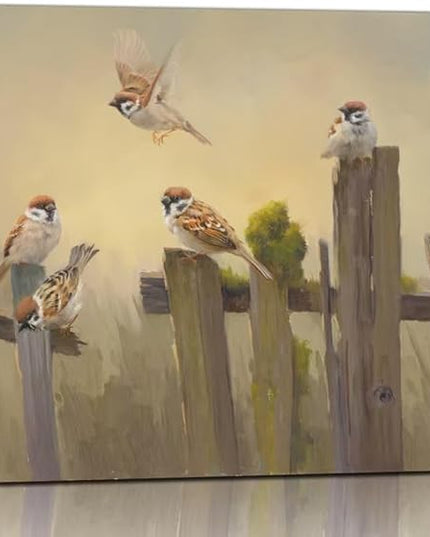 Bird Wall Art Birds Flying on The Wooden Fence Painting Decor Farmhouse Birds Canvas Art Print Pictures for Living Room Kitchen Home Office Decorations 24x32 inch