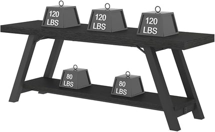 LVB Black Bench, Modern Storage Bench for Bedroom, Wood Metal Entryway Bench for Hallway Dining Living Room, Famrhouse Shoe Rack Indoor Accent Seating Benchs for Foyer Entrance, Black Oak 47 Inch Long
