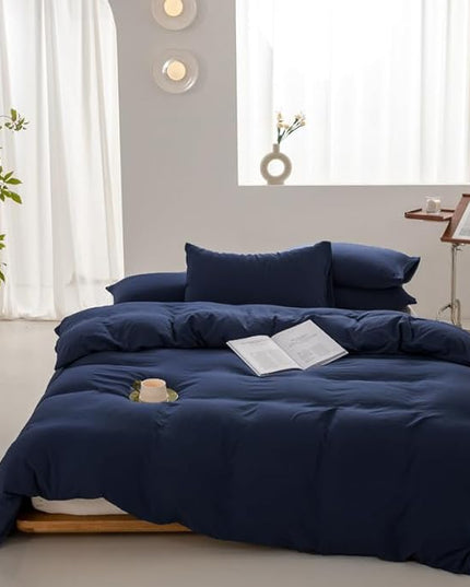 Luxlovery Navy Comforter Set Twin Modern Solid 3 Piece Bedding Sets Comfy Soft Blanket Quilts Lightweight Bedding Comforter Set for Women Boys Men Teens Adults