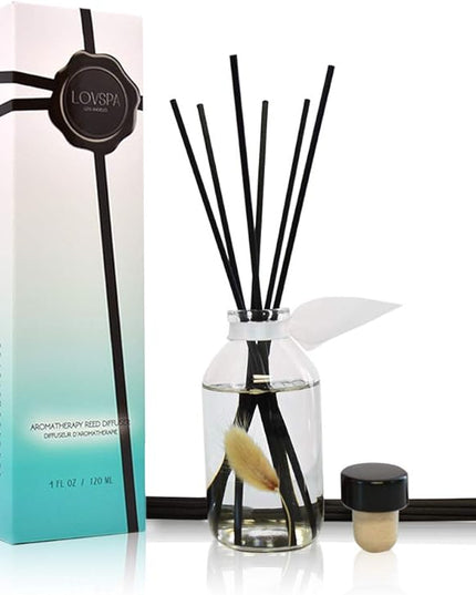 LOVSPA Reed Diffuser Set, Clean Cotton Blossom Scented Oil Diffuser with Sticks, Home Fragrance Accessories for Bathroom Shelf Decor, Aroma Diffusers for Home or Office Desk, USA Made