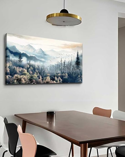 hyidecorart Framed Wall Art For Living Room Canvas Wall Decor For Office Bedroom Decorations Fog forest landscape Pictures Artwork Poster Wall Painting Canvas Prints Home Decor Works 40 X 20in