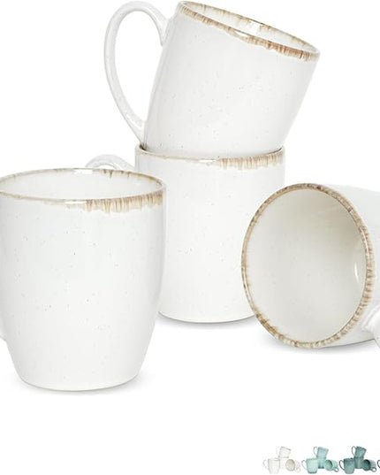 Bosmarlin Ceramic Coffee Mug Set of 4, 17 Oz, Coffee Cups with Big Handle, Microwave Safe, Unique Reactive Glaze (White, 17 Oz)