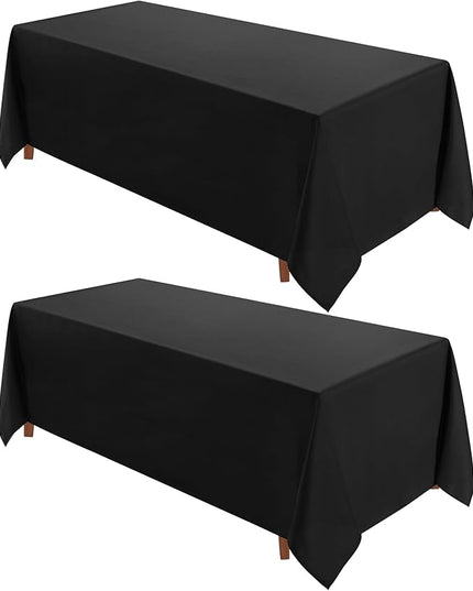 VidaFete 90 * 156inch 2pack Rectangle Table Cloth Polyester, Stain Wrinkle Resistant Dining Table Cover for Kitchen Dinning Party Wedding Rectangular Tabletop Buffet Decoration(Black)
