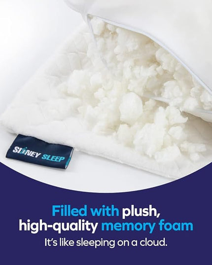 Sidney Sleep Set of 2 Queen Size Bed Pillows for Side and Back Sleepers - Adjustable Filling - Memory Foam Pillows for Neck and Shoulder Pain - Customizable Loft - Extra Foam Included (White)