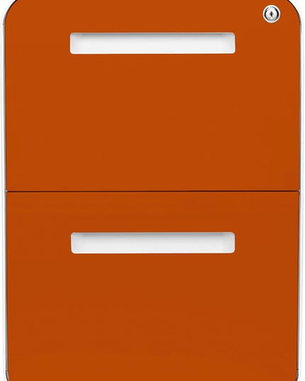 Laura Davidson Furniture Stockpile 2 Drawer Mobile File Cabinet with Lock - Under Desk Metal Filing Cabinet, Legal/Letter File Folders, Wheels and Stationary Feet, Pre-Assembled, White/Orange