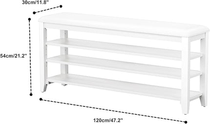 Shoe Bench Storage Rubberwood with Leather Cushion for Entryway Bench Ideal for Hallways Shoe Rack Front Doors Entrances Mudrooms Featuring 3 Height-Adjustable and Removable Shelves