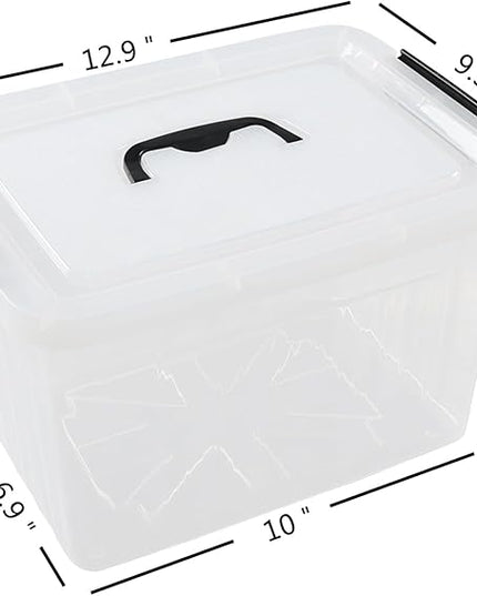 Clear Storage Latch Box 12 L, Plastic Organizing Box/Bin with Lid and Black Handles, 6-Pack
