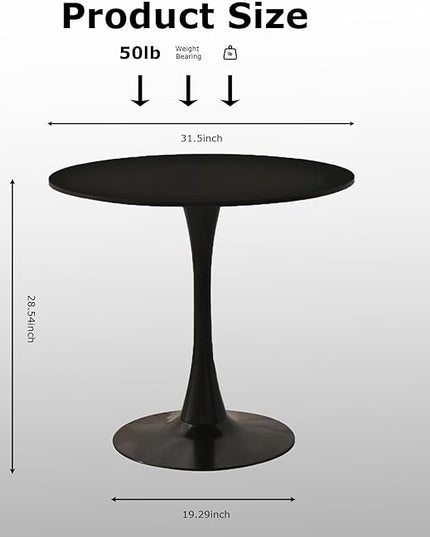 Round Table,31.5" Modern Dining Table for 2-4 People with MDF Top&Metal Pedestal Base,Coffee Table Thickened Tabletop for Dining Room/Kitchen/Living Room,Black