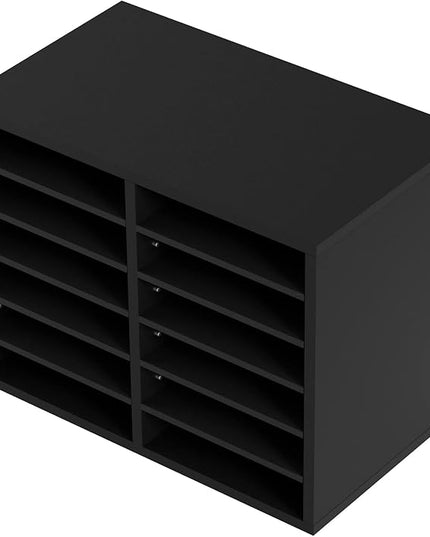 VEVOR Literature Organizers, 12 Compartments Office Mailbox with Adjustable Shelves，Wood Literature sorter 20.4x12x16.1 inches for Office, Home, Classroom, Mailrooms Organization, EPA Certified Black