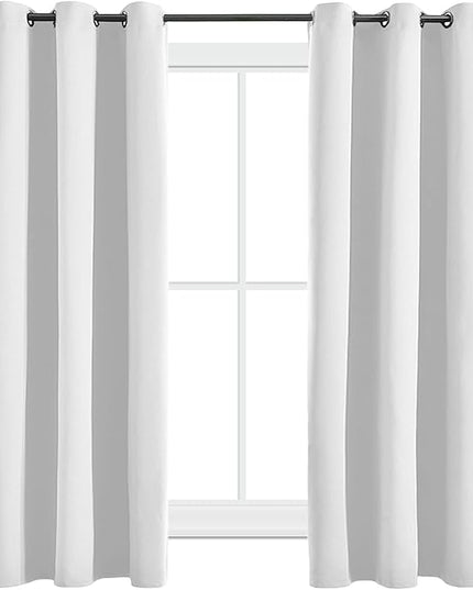 Blackout Curtains for Bedroom Thermal Insulated Light Blocking Room Darkening Curtains Solid Grommet Window Drapes for Living Room, Set of 2 Curtain Panels 42 W x 63 L inch Long Ash White