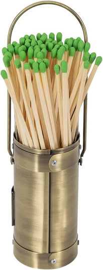 Match Stick Holder in Aged Brass | Decorative Metal Storage Bucket, Caddy, Basket for Long Matchsticks | Home Décor for Fireplace, Wood-Burning Stove, or BBQ Grill | Matches Not Included