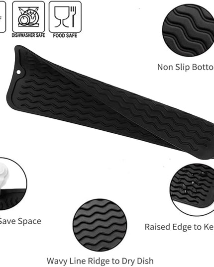 Silicone Dish Drying Mat for Multiple Usage,Easy clean,Eco-friendly,Heat-resistant Silicone Mat for Kitchen Counter,Sink,Bar,Bottle,or Cup Black M 17 inches x 6 inches