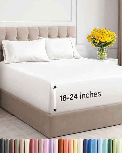 Extra Deep Twin Sheet Set - 4 Piece Breathable and Cooling Sheets - Hotel Luxury Bed Sheets Set - Easy Fit - Soft, Wrinkle Free and Comfy Sheets Set - Antique White Sheet Set with Extra Deep Pockets