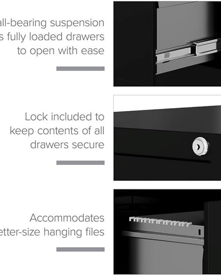 Scranton & Co 4 Drawer Metal Vertical File Cabinet with Lock, 22" Deep, Letter Size, Home/Office, Preassembled, Commercial Grade, Black Finish