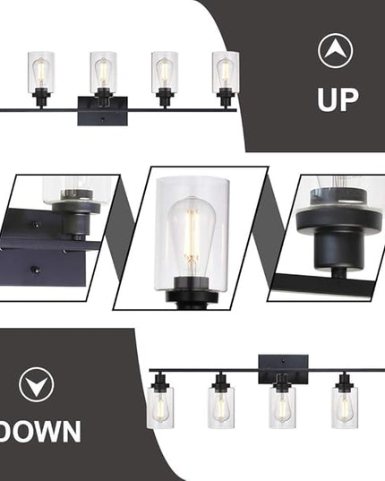 MELUCEE 40 Inches Length 5-Light Bathroom Vanity Light Fixtures Black Industrial Wall Sconce Lighting with Clear Glass Shade for Living Room Bedroom Hallway Kitchen (Patent No.: US D963914 S)